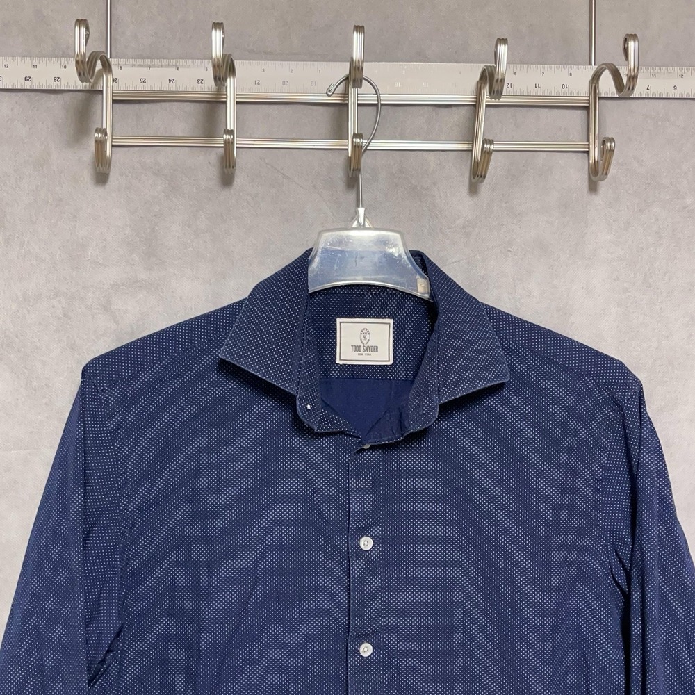 Todd Snyder Shirt Men L Blue White Dots Geometric Print L/S Button Up 16.5 34/35